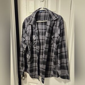 Men' Port Authority Gray and Black Plaid Flanner Button-down Shirt, Size XL
